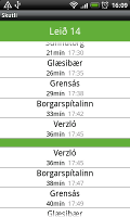 The route screen displays a list of the main stations on a route and the next two arrival times for each of them